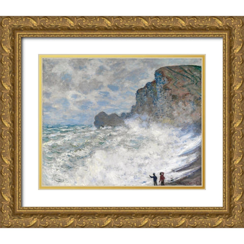 Rough weather at Etretat Gold Ornate Wood Framed Art Print with Double Matting by Monet, Claude