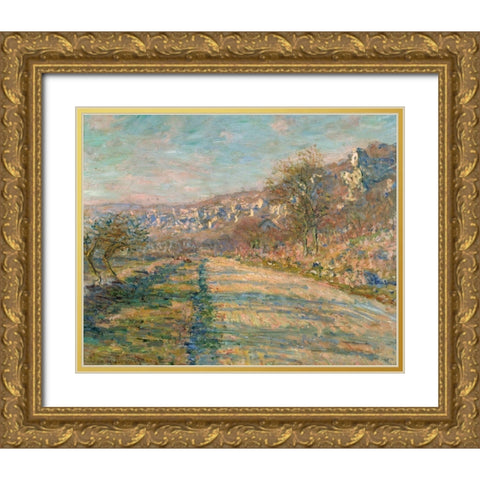 Road of La Roche-Guyon 1880 Gold Ornate Wood Framed Art Print with Double Matting by Monet, Claude