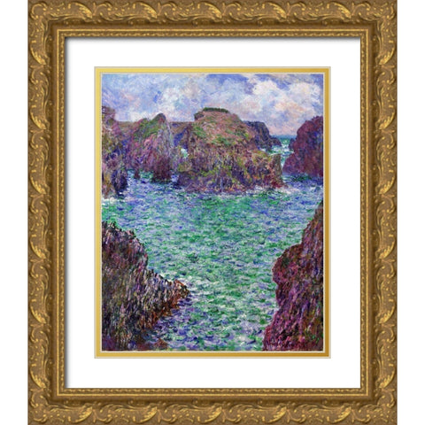 Port-Goulphar-Belle-ile 1887 Gold Ornate Wood Framed Art Print with Double Matting by Monet, Claude