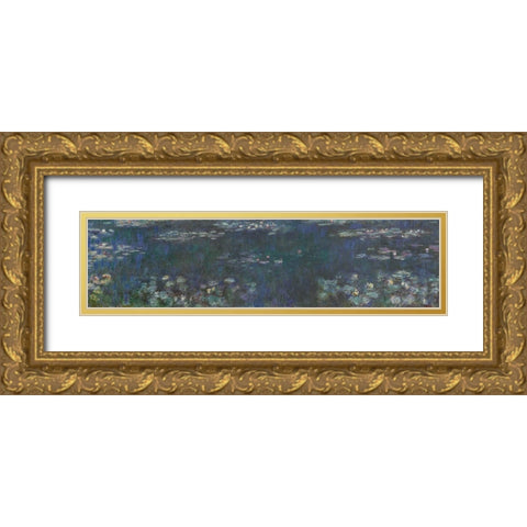 The Water Lilies - Green Reflections Gold Ornate Wood Framed Art Print with Double Matting by Monet, Claude