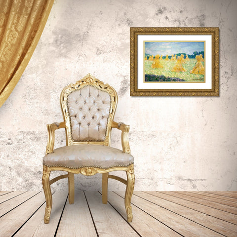 The Young Ladies of Giverny-Sun Effect 1894 Gold Ornate Wood Framed Art Print with Double Matting by Monet, Claude
