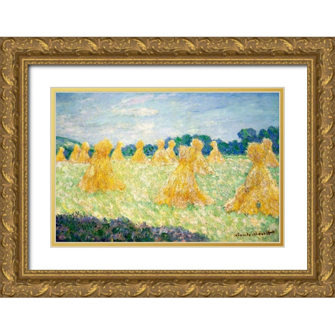 The Young Ladies of Giverny-Sun Effect 1894 Gold Ornate Wood Framed Art Print with Double Matting by Monet, Claude