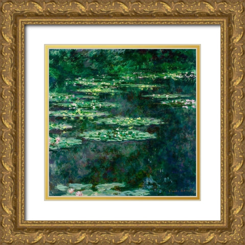 Waterlilies 1904 Gold Ornate Wood Framed Art Print with Double Matting by Monet, Claude