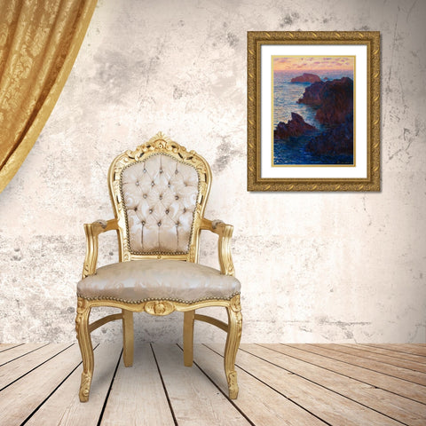 Rocks at Belle-lle-Port-Domois 1886 Gold Ornate Wood Framed Art Print with Double Matting by Monet, Claude