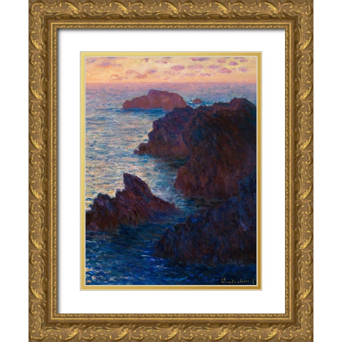Rocks at Belle-lle-Port-Domois 1886 Gold Ornate Wood Framed Art Print with Double Matting by Monet, Claude