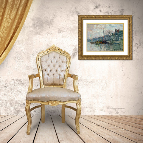 View of the Prins Hendrikkade and the Kromme Waal in Amsterdam 1874 Gold Ornate Wood Framed Art Print with Double Matting by Monet, Claude