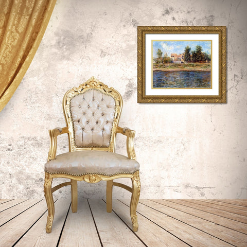 The Bank of the Seine 1880 Gold Ornate Wood Framed Art Print with Double Matting by Monet, Claude