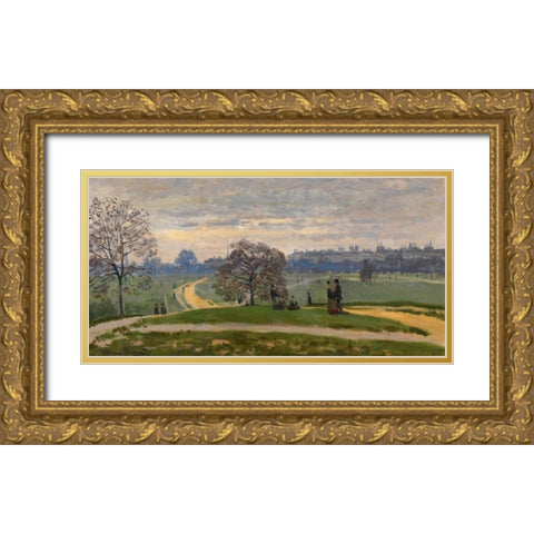 Hyde Park-London 1871 Gold Ornate Wood Framed Art Print with Double Matting by Monet, Claude