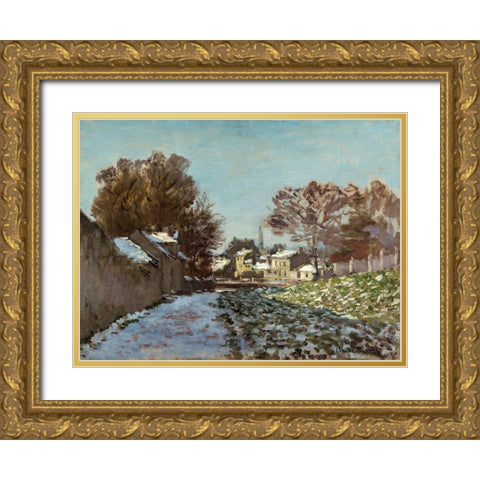 Snow Effect at Argenteuil 1875 Gold Ornate Wood Framed Art Print with Double Matting by Monet, Claude