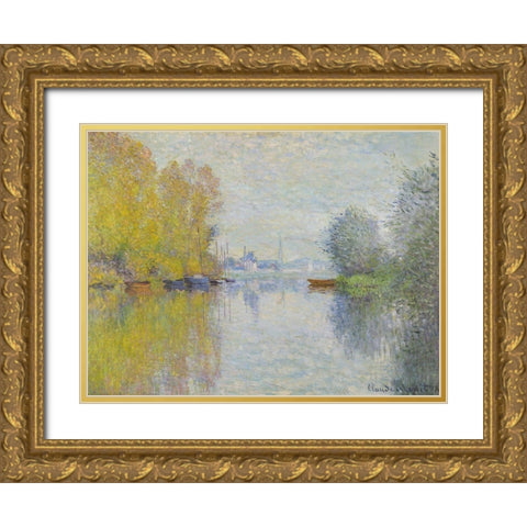 Autumn on the Seine-Argenteuil 1873 Gold Ornate Wood Framed Art Print with Double Matting by Monet, Claude