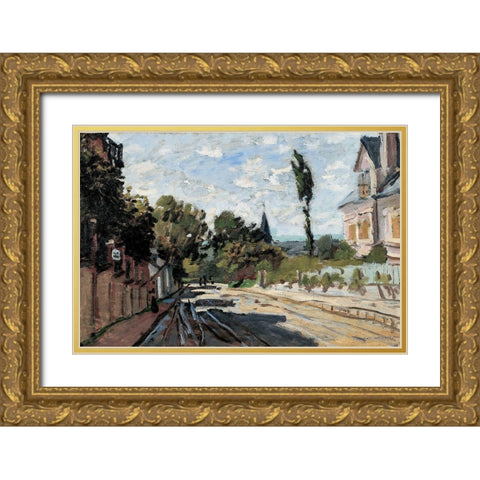 Village Street 1869 Gold Ornate Wood Framed Art Print with Double Matting by Monet, Claude