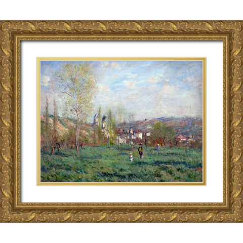 Spring in Vetheuil 1880 Gold Ornate Wood Framed Art Print with Double Matting by Monet, Claude