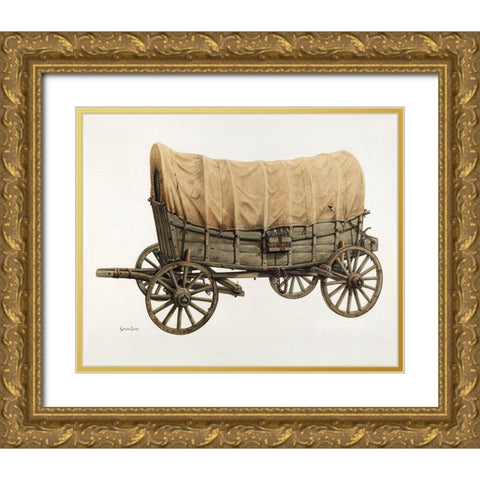 Conestoga Wagon 1938 Gold Ornate Wood Framed Art Print with Double Matting by Brown, Langden H.