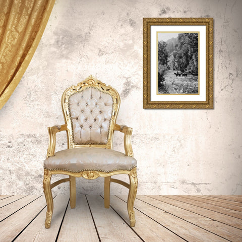 Ranger Crossing the Wenaha River Gold Ornate Wood Framed Art Print with Double Matting by Vintage Photography