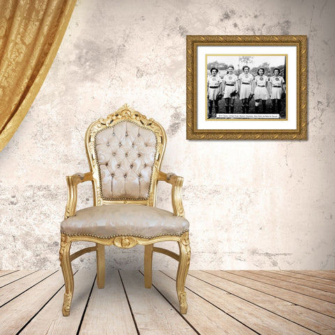All American Girls Baseball League 1945 Gold Ornate Wood Framed Art Print with Double Matting by Vintage Photography