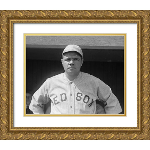 Babe Ruth 1918 Gold Ornate Wood Framed Art Print with Double Matting by Vintage Photography
