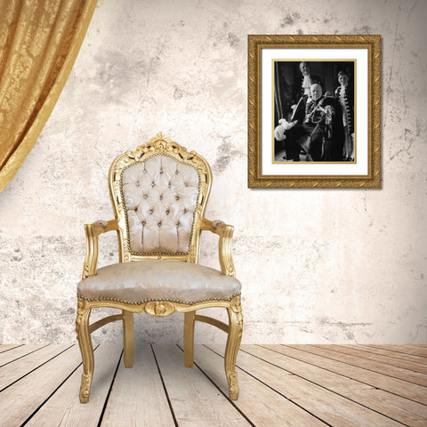 Winston Churchill with his Son and Grandson 1950 Gold Ornate Wood Framed Art Print with Double Matting by Vintage Photography