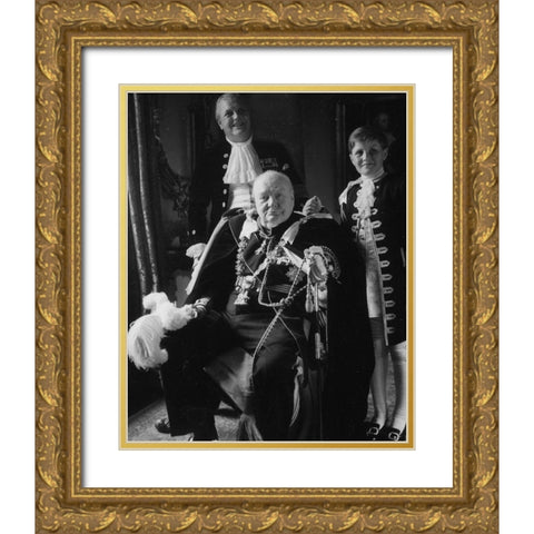 Winston Churchill with his Son and Grandson 1950 Gold Ornate Wood Framed Art Print with Double Matting by Vintage Photography