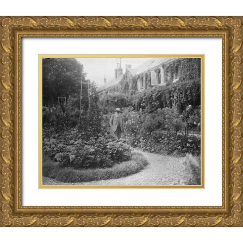 Claude Monet at his House at Giverny 1921 Gold Ornate Wood Framed Art Print with Double Matting by Vintage Photography