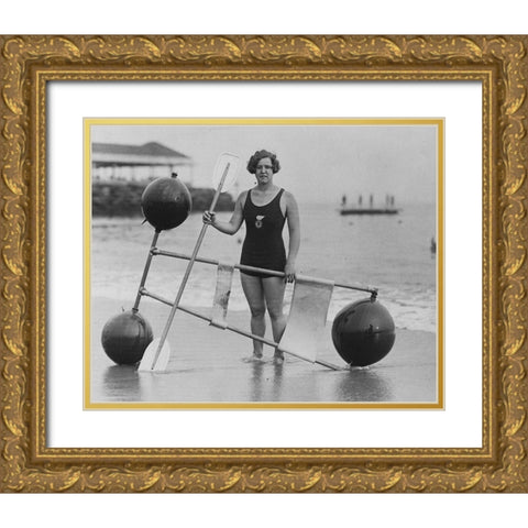 Gertrude Ederle 1925 Gold Ornate Wood Framed Art Print with Double Matting by Vintage Photography