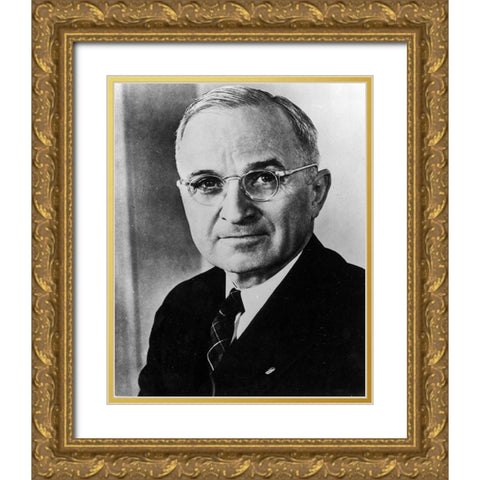 Harry S Truman Gold Ornate Wood Framed Art Print with Double Matting by Vintage Photography