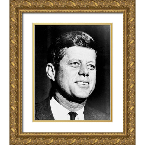 John F Kennedy Gold Ornate Wood Framed Art Print with Double Matting by Vintage Photography