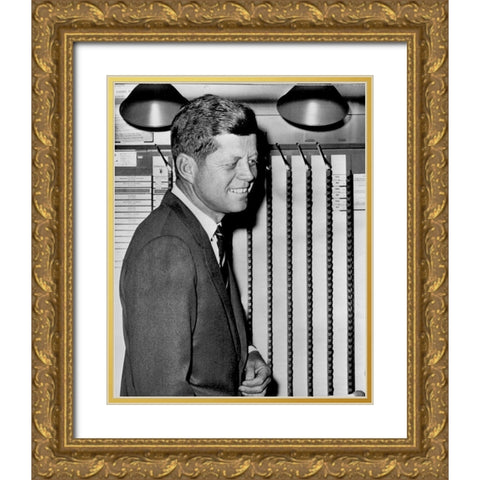 John F Kennedy Voting 1960 Gold Ornate Wood Framed Art Print with Double Matting by Vintage Photography
