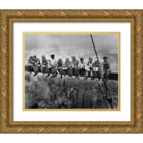 Lunch atop a Skyscraper Gold Ornate Wood Framed Art Print with Double Matting by Vintage Photography