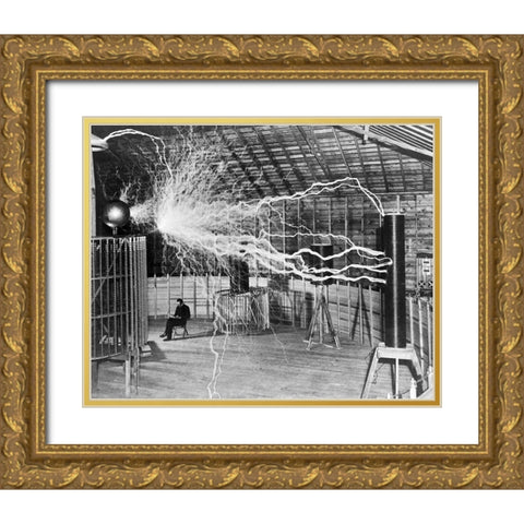 Nikola Tesla Gold Ornate Wood Framed Art Print with Double Matting by Vintage Photography