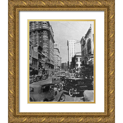Peachtree Street Atlanta 1938 Gold Ornate Wood Framed Art Print with Double Matting by Vintage Photography