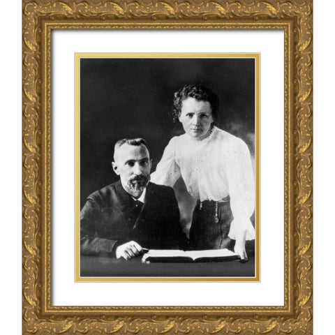 Pierre and Marie Curie 1900 Gold Ornate Wood Framed Art Print with Double Matting by Vintage Photography