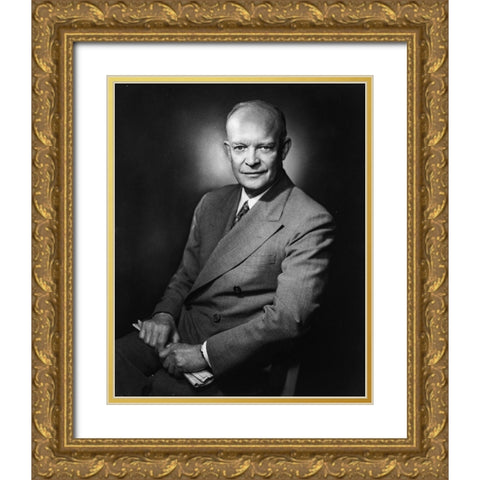 Dwight D Eisenhower Gold Ornate Wood Framed Art Print with Double Matting by Vintage Photography