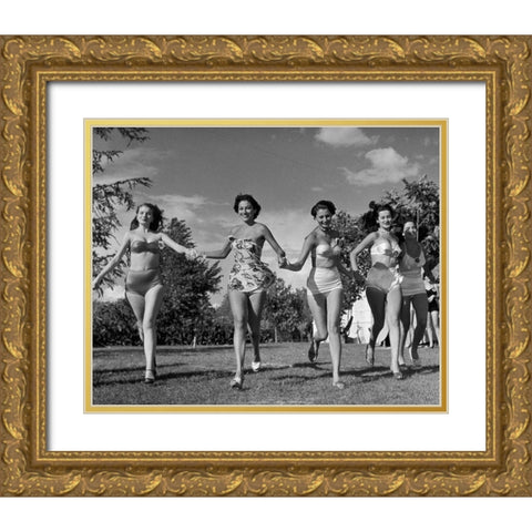 Sophie Lauren in the Miss Italia Contest 1950 Gold Ornate Wood Framed Art Print with Double Matting by Vintage Photography