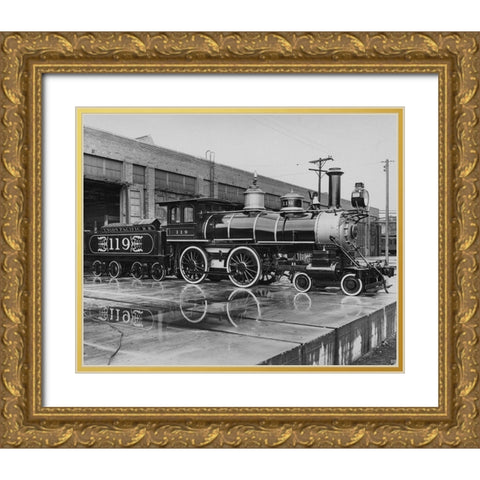 Union Pacific Railroad Engine-The Chicago Railroad Fair 1948 Gold Ornate Wood Framed Art Print with Double Matting by Vintage Photography