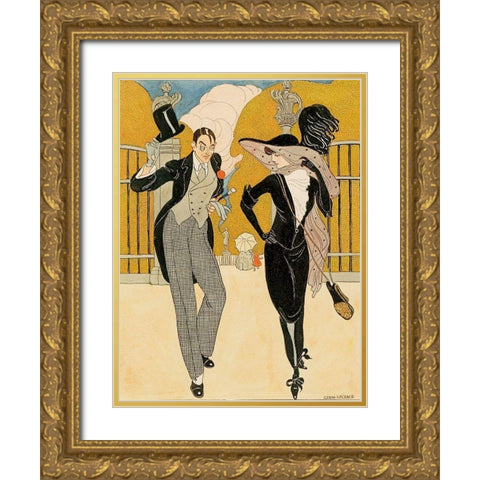 An elegant couple Gold Ornate Wood Framed Art Print with Double Matting by Wegener, Gerda