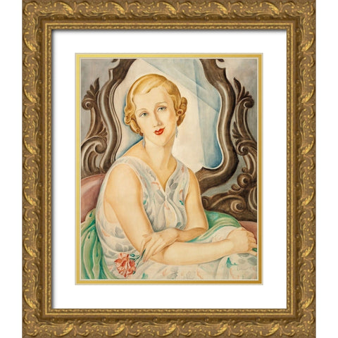Lady in front of a mirror Gold Ornate Wood Framed Art Print with Double Matting by Wegener, Gerda