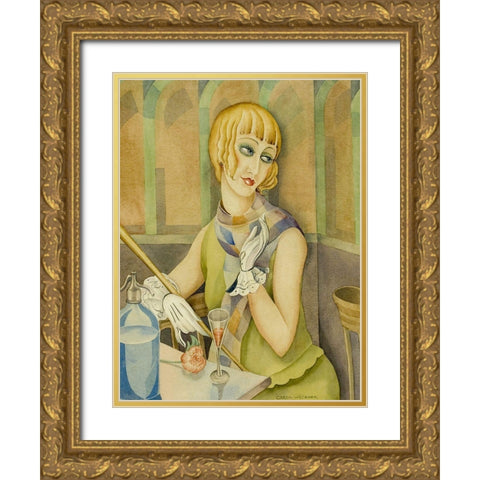 Lili Elbe Gold Ornate Wood Framed Art Print with Double Matting by Wegener, Gerda