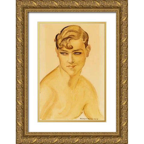 Portrait 1938 Gold Ornate Wood Framed Art Print with Double Matting by Wegener, Gerda