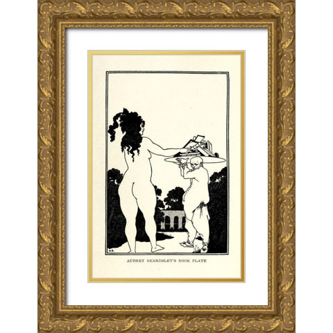 Book plate 1918 Gold Ornate Wood Framed Art Print with Double Matting by Beardsley, Aubrey