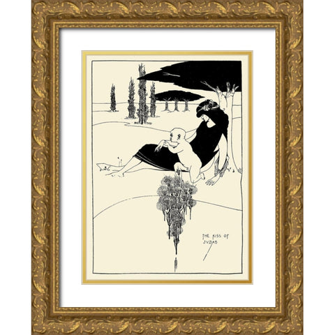 Kiss of Judas 1918 Gold Ornate Wood Framed Art Print with Double Matting by Beardsley, Aubrey