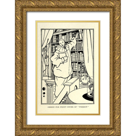 Pierrot 1918 Gold Ornate Wood Framed Art Print with Double Matting by Beardsley, Aubrey