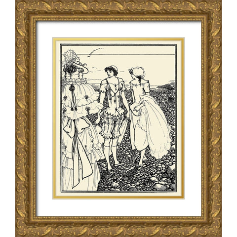 Bathers at Dieppe 1920 Gold Ornate Wood Framed Art Print with Double Matting by Beardsley, Aubrey