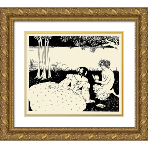 Design for Yellow book 5 Gold Ornate Wood Framed Art Print with Double Matting by Beardsley, Aubrey