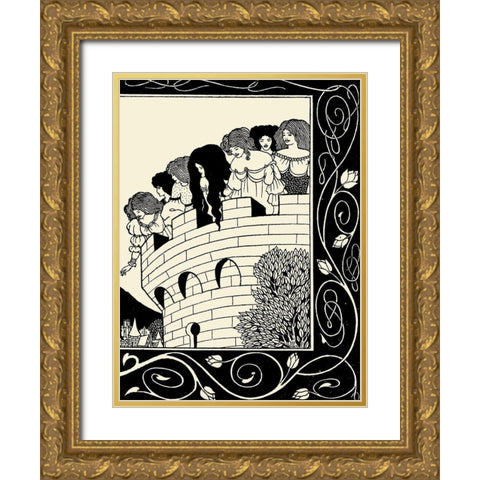 Morte DArthur 1893 - Devil as Women 2 Gold Ornate Wood Framed Art Print with Double Matting by Beardsley, Aubrey
