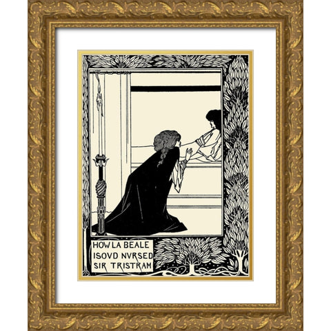 Morte DArthur 1893 - How La Beale Isoud Nursed Sir Tristram Gold Ornate Wood Framed Art Print with Double Matting by Beardsley, Aubrey