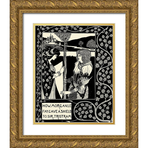 Morte DArthur 1893 - How Morgan le Fay Gave a Shield Gold Ornate Wood Framed Art Print with Double Matting by Beardsley, Aubrey