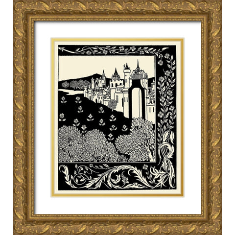 Morte DArthur 1893 - Camelot Gold Ornate Wood Framed Art Print with Double Matting by Beardsley, Aubrey