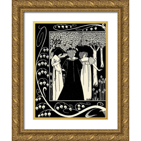 Morte DArthur 1893 - Sir Lancelot 1 Gold Ornate Wood Framed Art Print with Double Matting by Beardsley, Aubrey