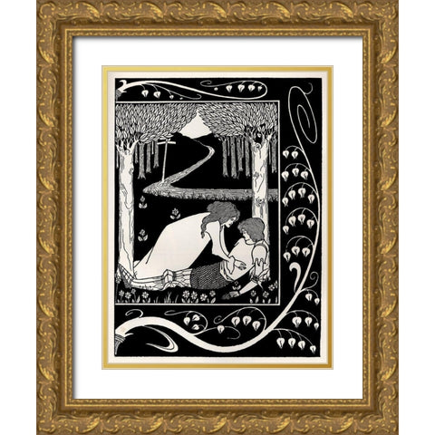Morte DArthur 1893 - Sir Lancelot 2 Gold Ornate Wood Framed Art Print with Double Matting by Beardsley, Aubrey