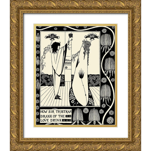 Morte DArthur 1893 - How Sir Tristram Drank Gold Ornate Wood Framed Art Print with Double Matting by Beardsley, Aubrey